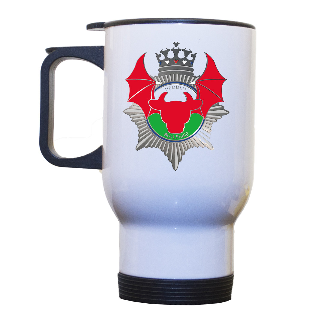 Personalised 'Heddlu Bullshire' Drinking Vessel (Travel Mug)