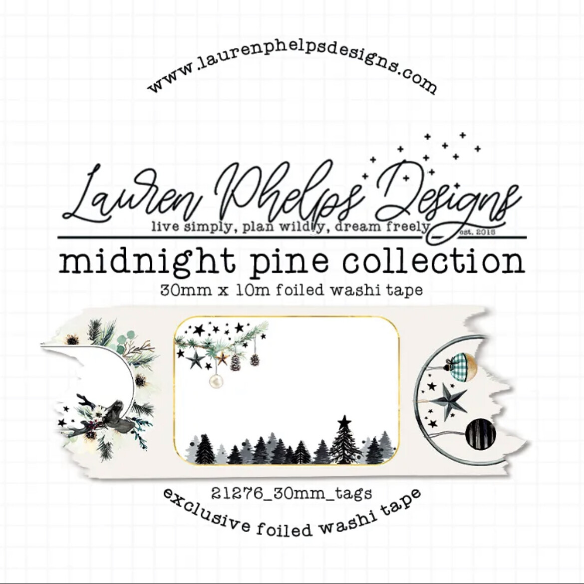LAUREN PHELPS DESIGNS | MIDNIGHT PINE: TAGS FOILED WASHI, 30MM