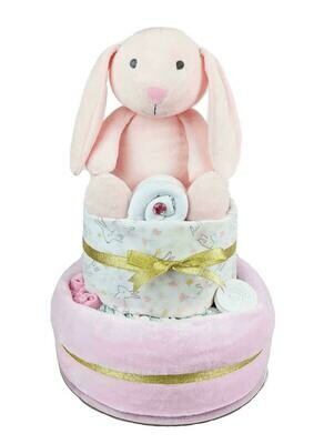 Two Tier Pink and Gold Bunny Nappy Cake