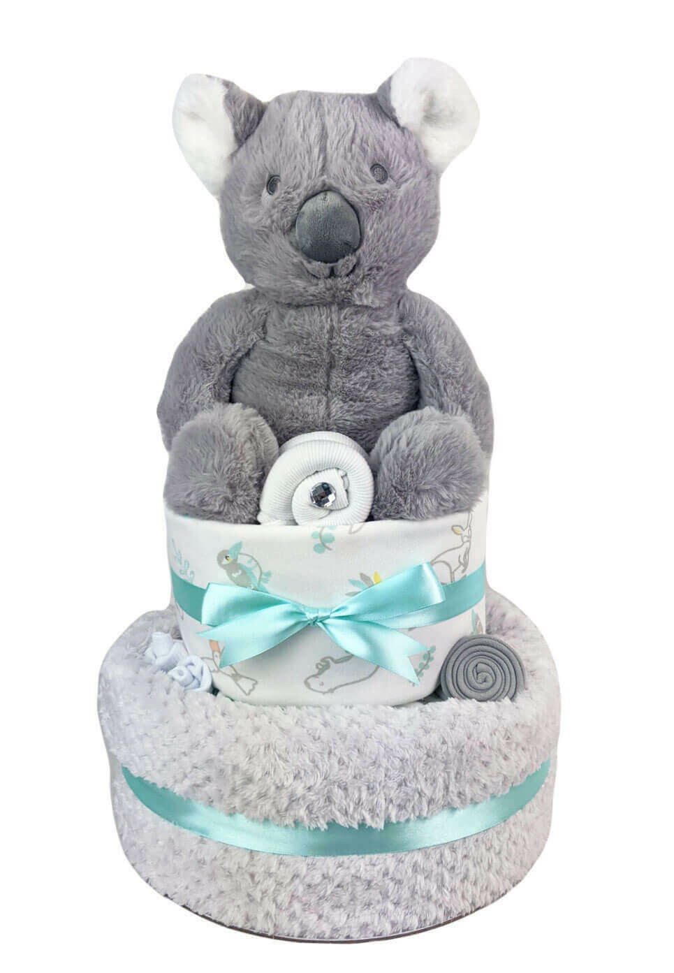 Two Tier Mint Baby Koala Nappy Cake