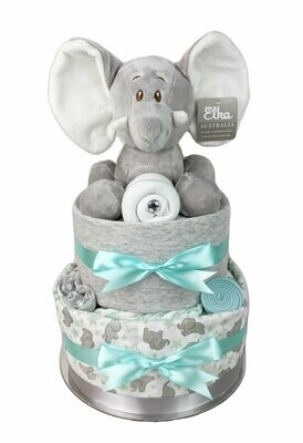 Two Tier Mint and Grey Elephant Nappy Cake