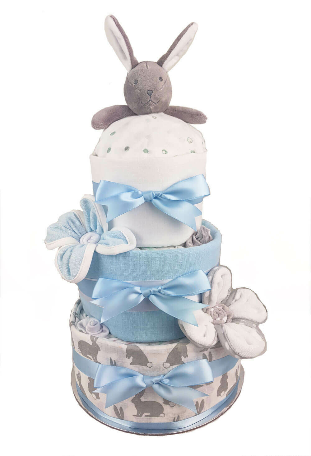 Three Tier Blue Bunny Comforter Nappy Cake