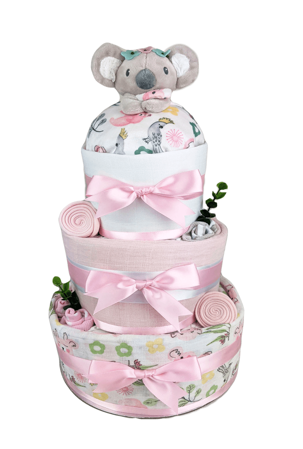 Three Tier Pink Baby Koala Nappy Cake