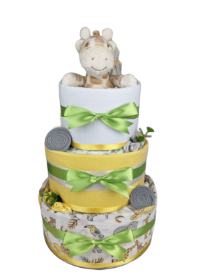 Three Tier Neutral Jungle Nappy Cake