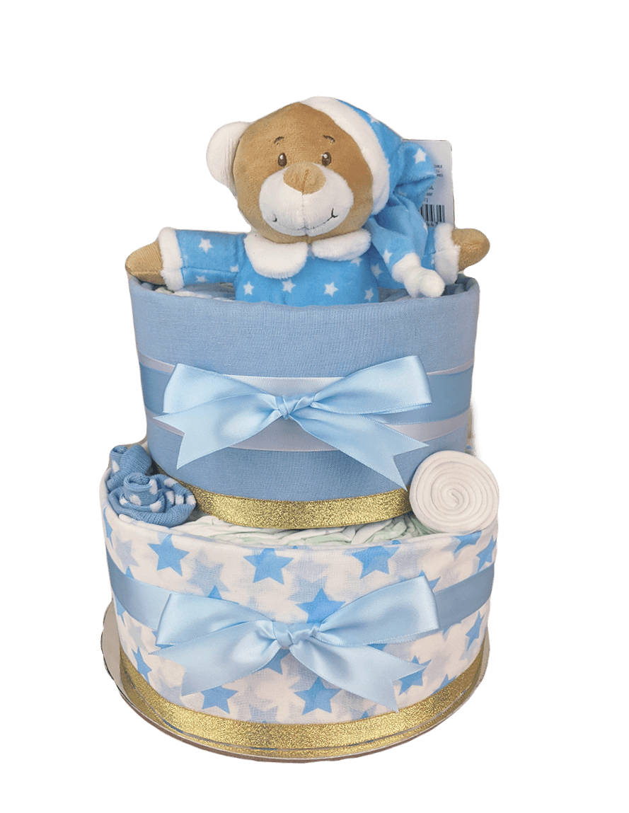 Two Tier Blue Starbright Nappy Cake