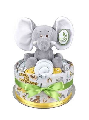 One Tier Neutral Elephant Nappy Cake