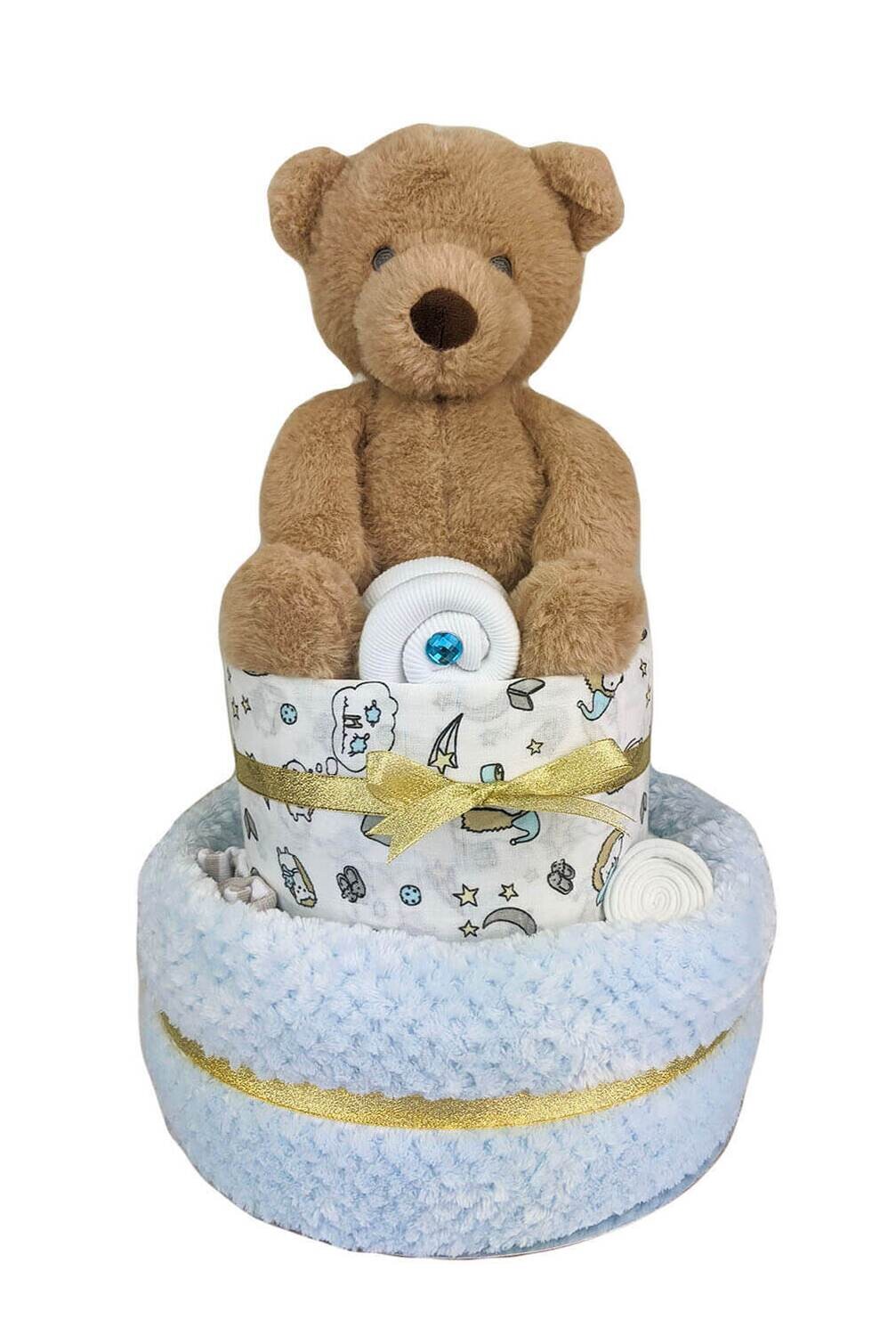 Two Tier Brown Bear Nappy Cake