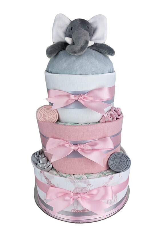 Three Tier Pink Elephant Nappy Cake