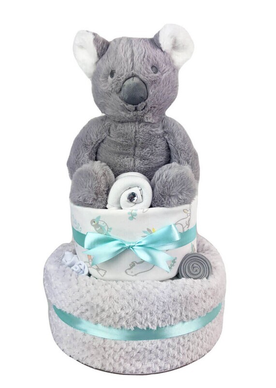 Two Tier Mint Baby Koala Nappy Cake Two Tier Mint Baby Koala Nappy Cake
