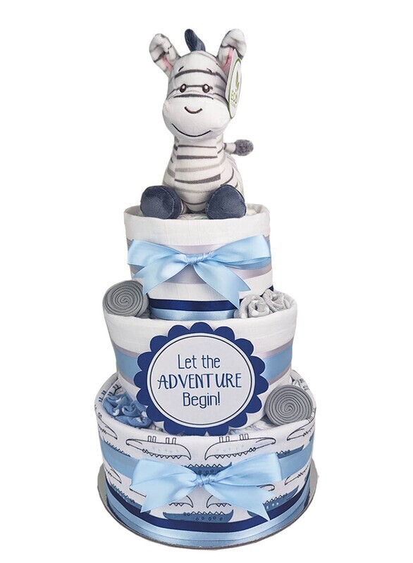 Three Tier Blue Zebra Nappy Cake