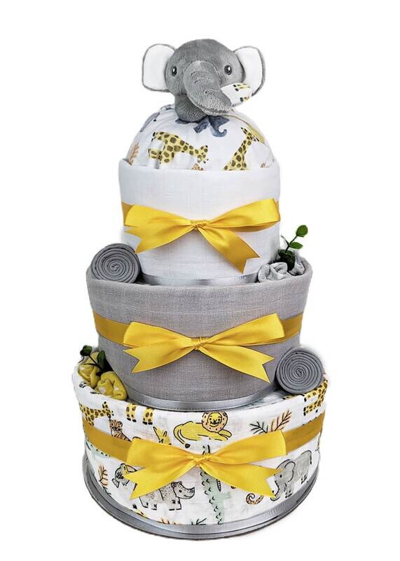 Three Tier Yellow Elephant Nappy Cake