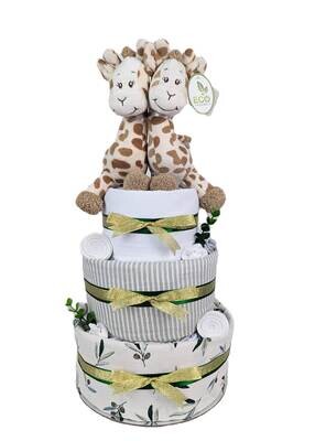 Three Tier Gold Safari Twins Nappy Cake Three Tier Gold Safari Twins Nappy Cake