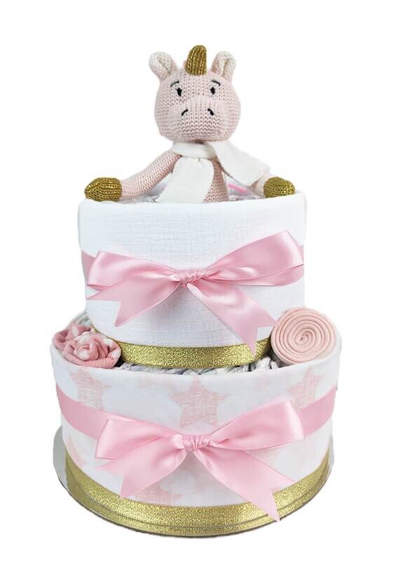 Two Tier Pink Unicorn Nappy Cake