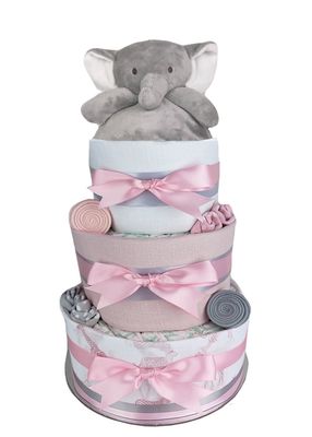 Three Tier Pink Elephant Nappy Cake