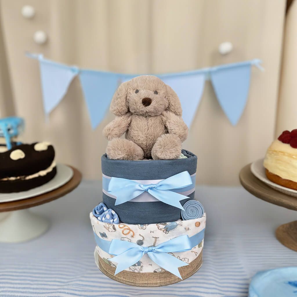 Two Tier Blue Puppy Nappy Cake