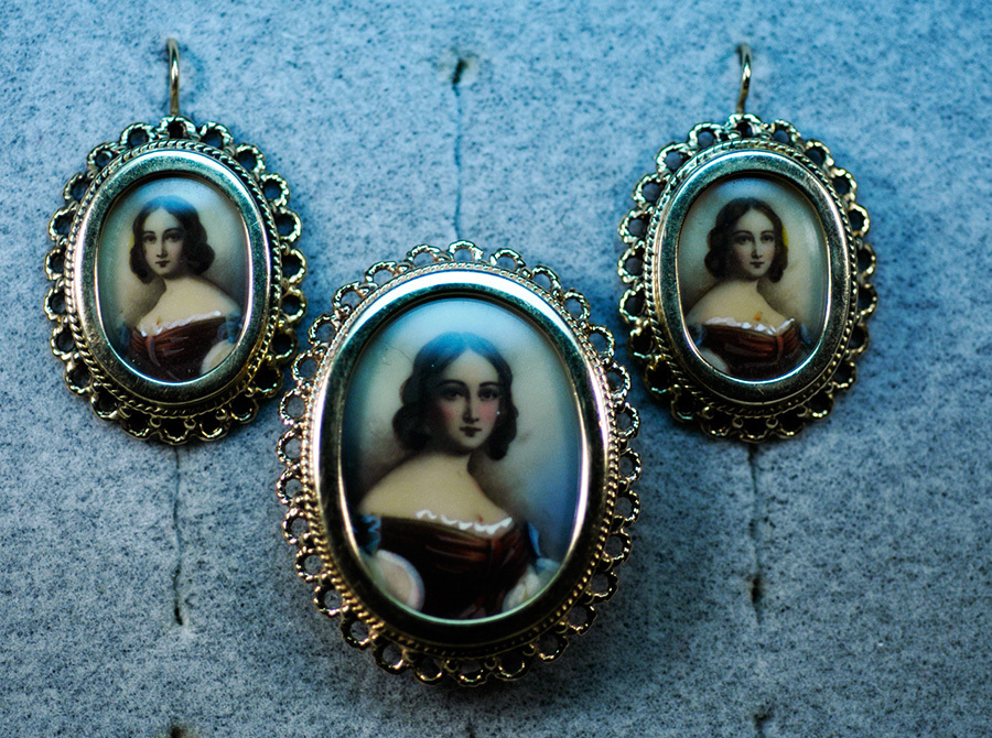 Earring/Pin Miniature Portrait Set