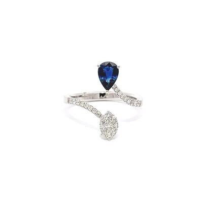 Diamond and Blue Sapphire Twisted Ring