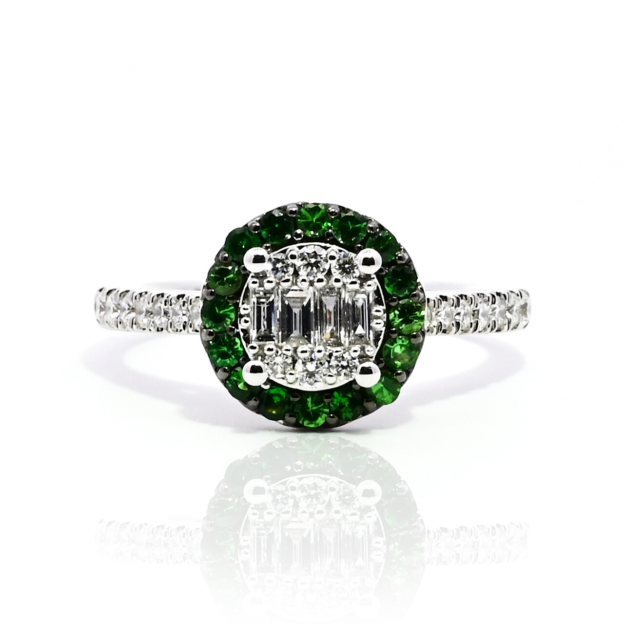 Tsavorite and Diamond Cluster Ring