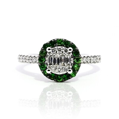 Tsavorite and Diamond Cluster Ring