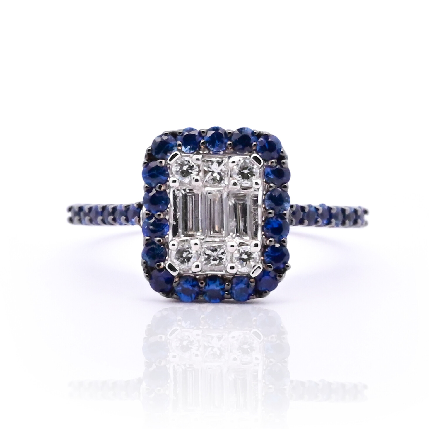Sapphire and Diamond Cluster Ring