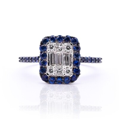 Sapphire and Diamond Cluster Ring