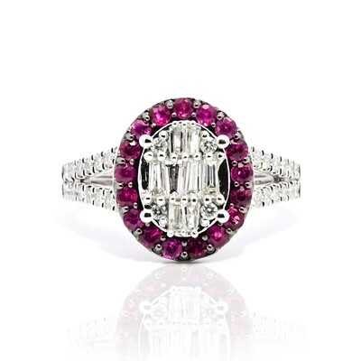 Ruby and Diamond Cluster Ring