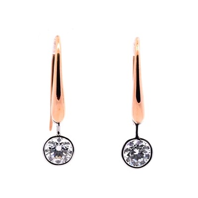 Rose and White Gold Diamond Drop Earrings