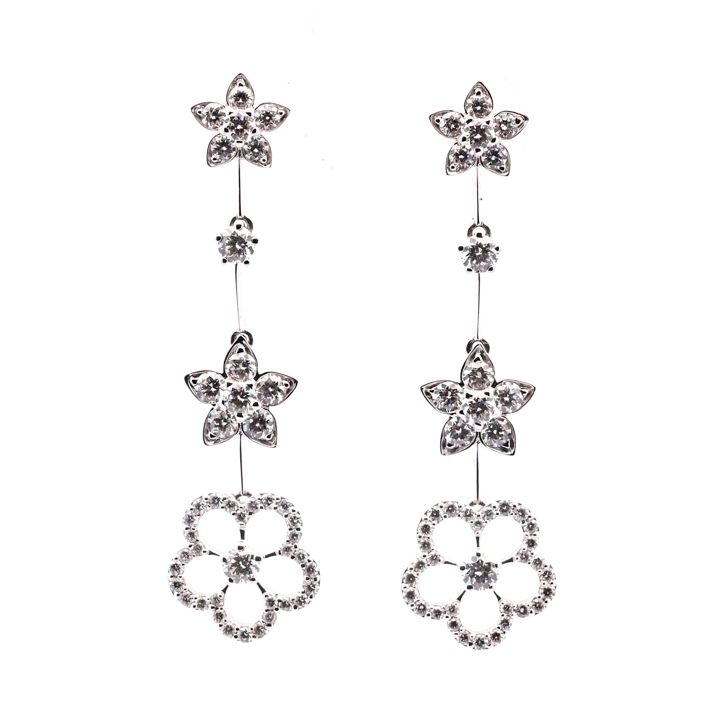 Diamond Flower and Star Drop Earrings