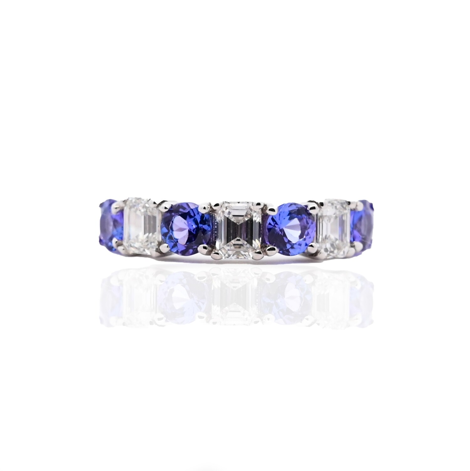 Tanzanite and Emerald Cut Diamond Eternity Ring