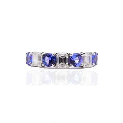 Tanzanite and Emerald Cut Diamond Eternity Ring