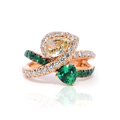 Fancy Yellow Diamond and Emerald Ring