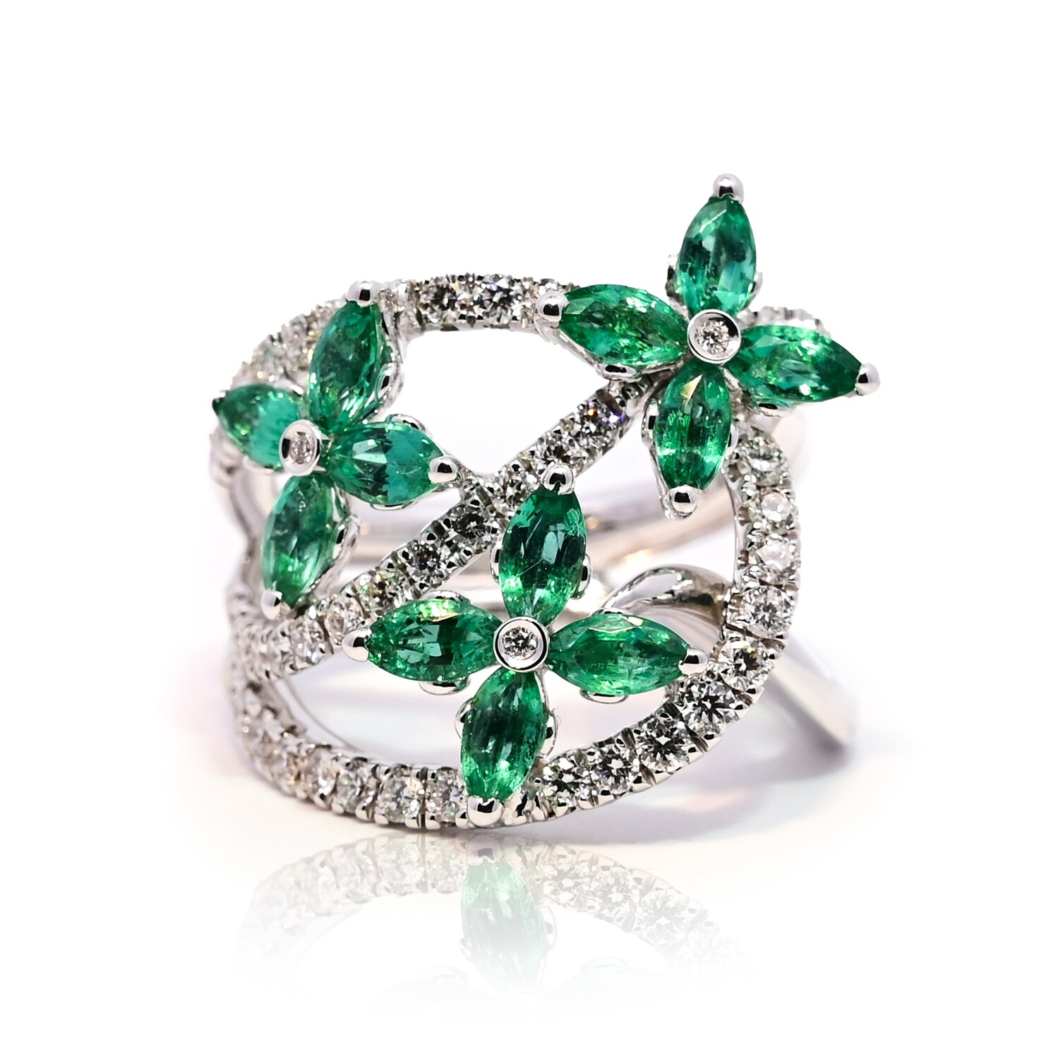 Marquise cut Emerald and Diamond Ring