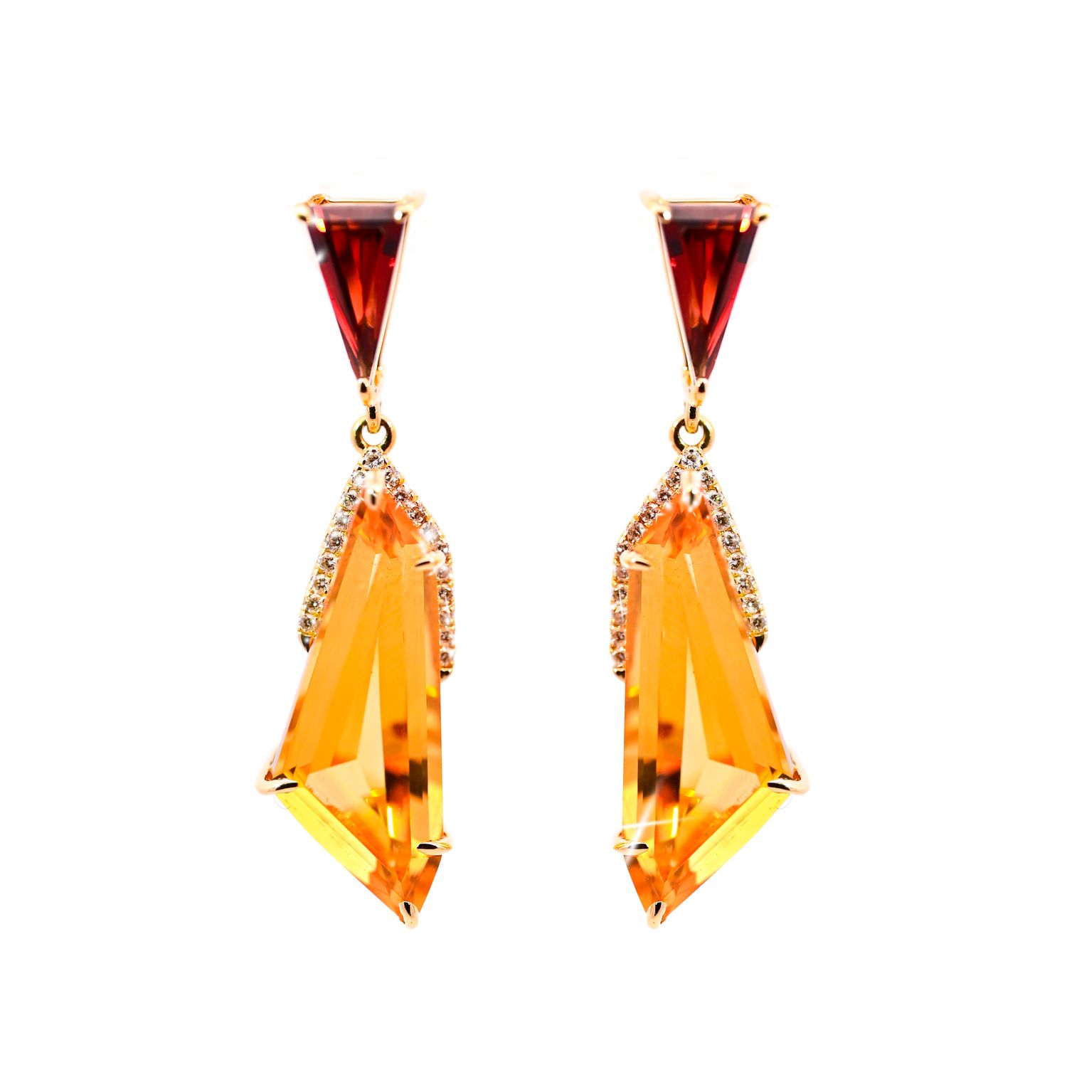 Citrine, Garnet and Diamond Earrings.