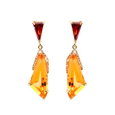 Citrine, Garnet and Diamond Earrings.