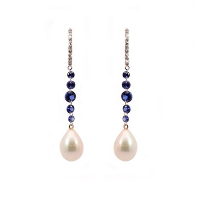 Sapphire and Pearl drop Earrings