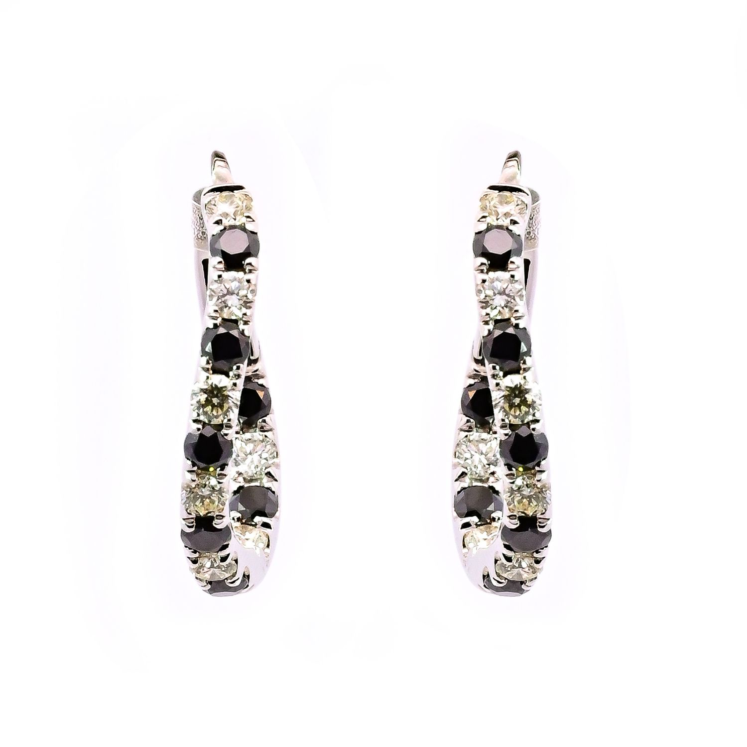 Black and White Diamond Twisted Hoop Earrings