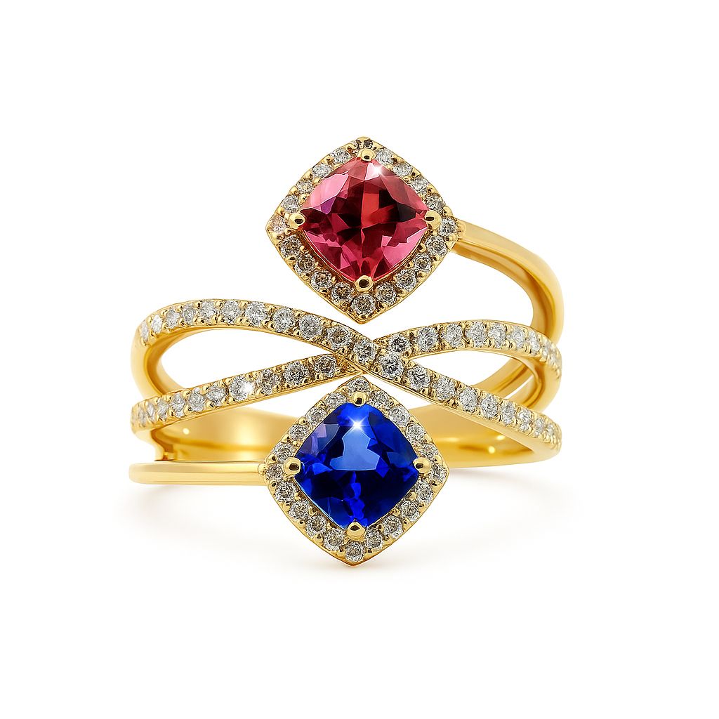 Pink Tourmaline and Tanzanite Ring