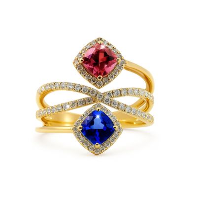Pink Tourmaline and Tanzanite Ring