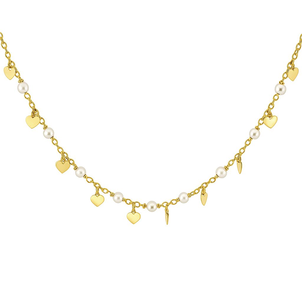Yellow gold Pearl and Charm necklace.