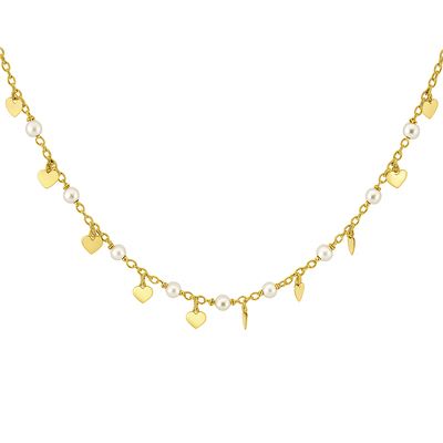Yellow gold Pearl and Charm necklace.