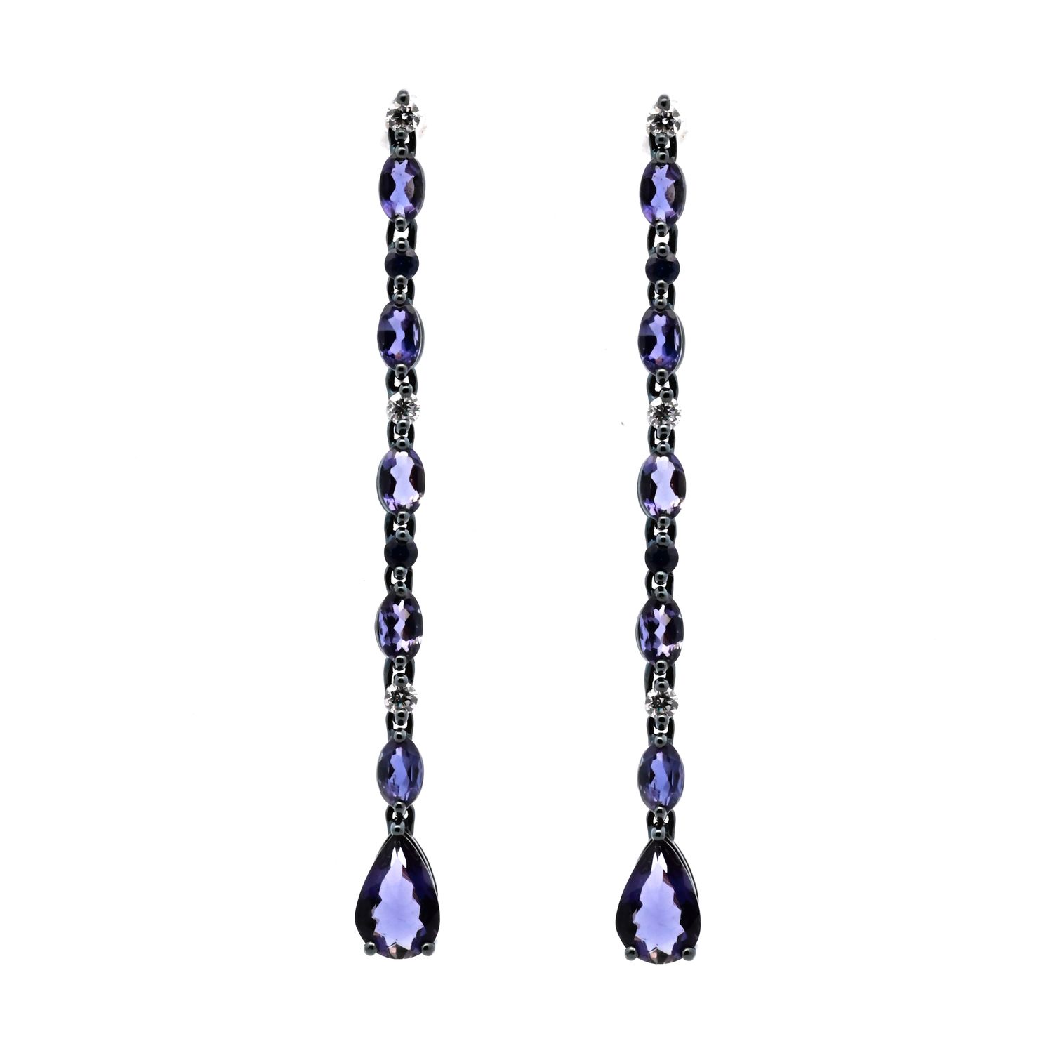 Sapphire, Iolite and Diamond drop earrings.