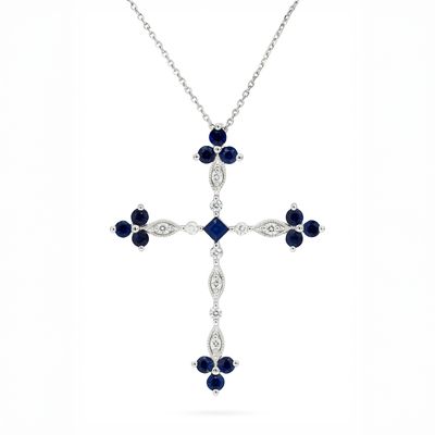 Sapphire and Diamond Cross Pendant