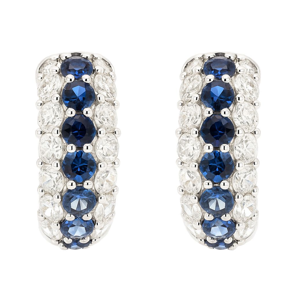 Sapphire and Diamond Hoop Earrings