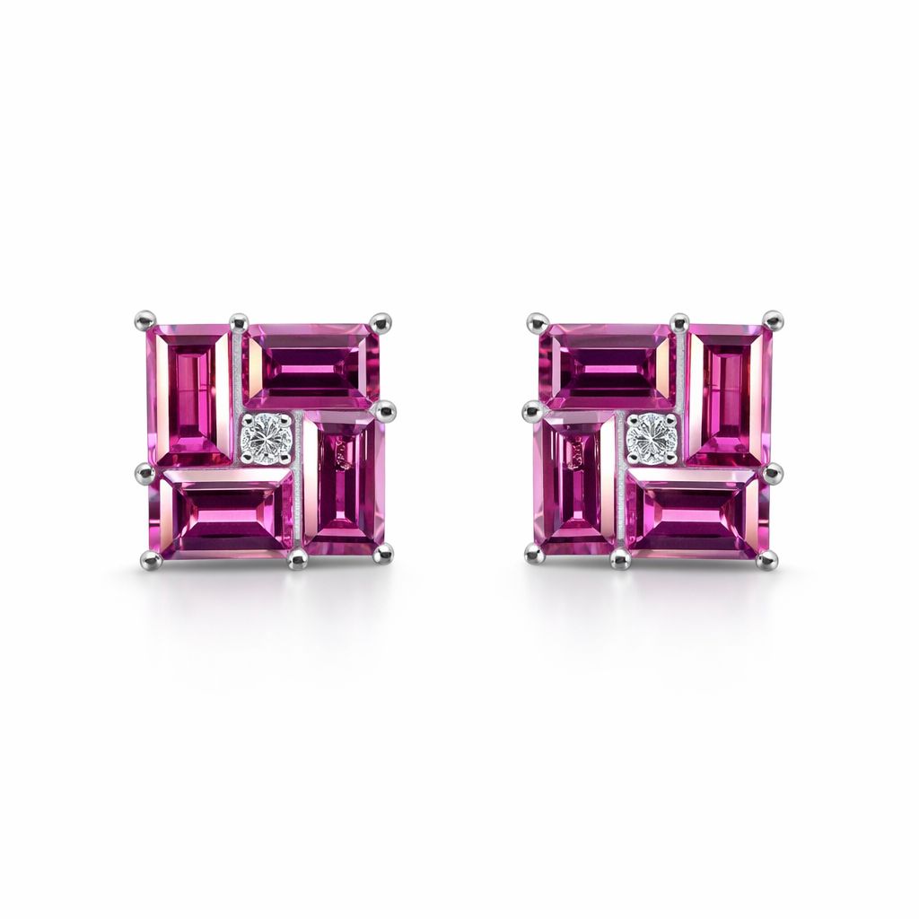 Pink Sapphire and Diamond Stud Earrings