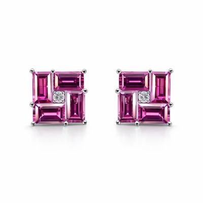Pink Sapphire and Diamond Stud Earrings