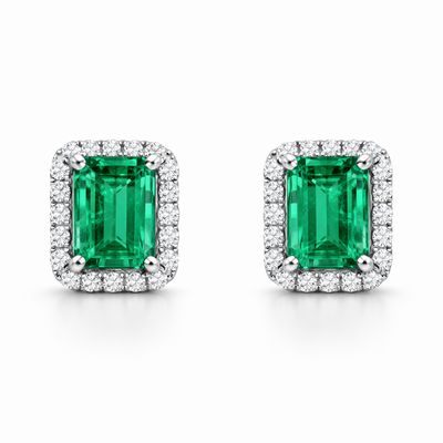 Emerald and Diamond Stud Earrings