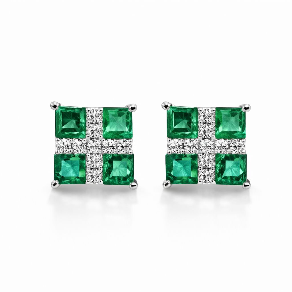 Emerald and Diamond Studs