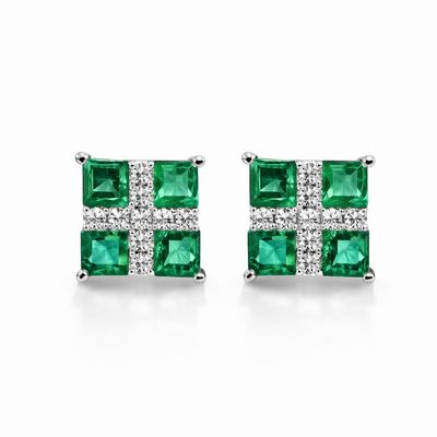 Emerald and Diamond Studs