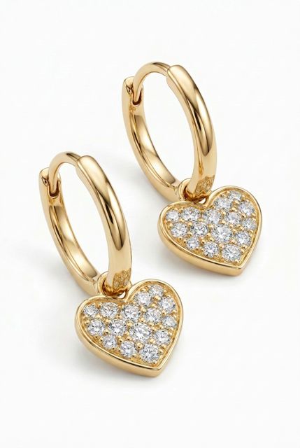Diamond Heart Yellow Gold Earrings