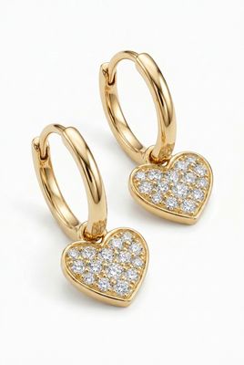 Diamond Heart Yellow Gold Earrings